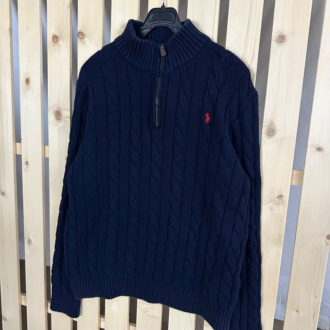 (M) 폴로 랄프로렌 네이비 케이블 반집업 니트 스웨터 상품이미지2