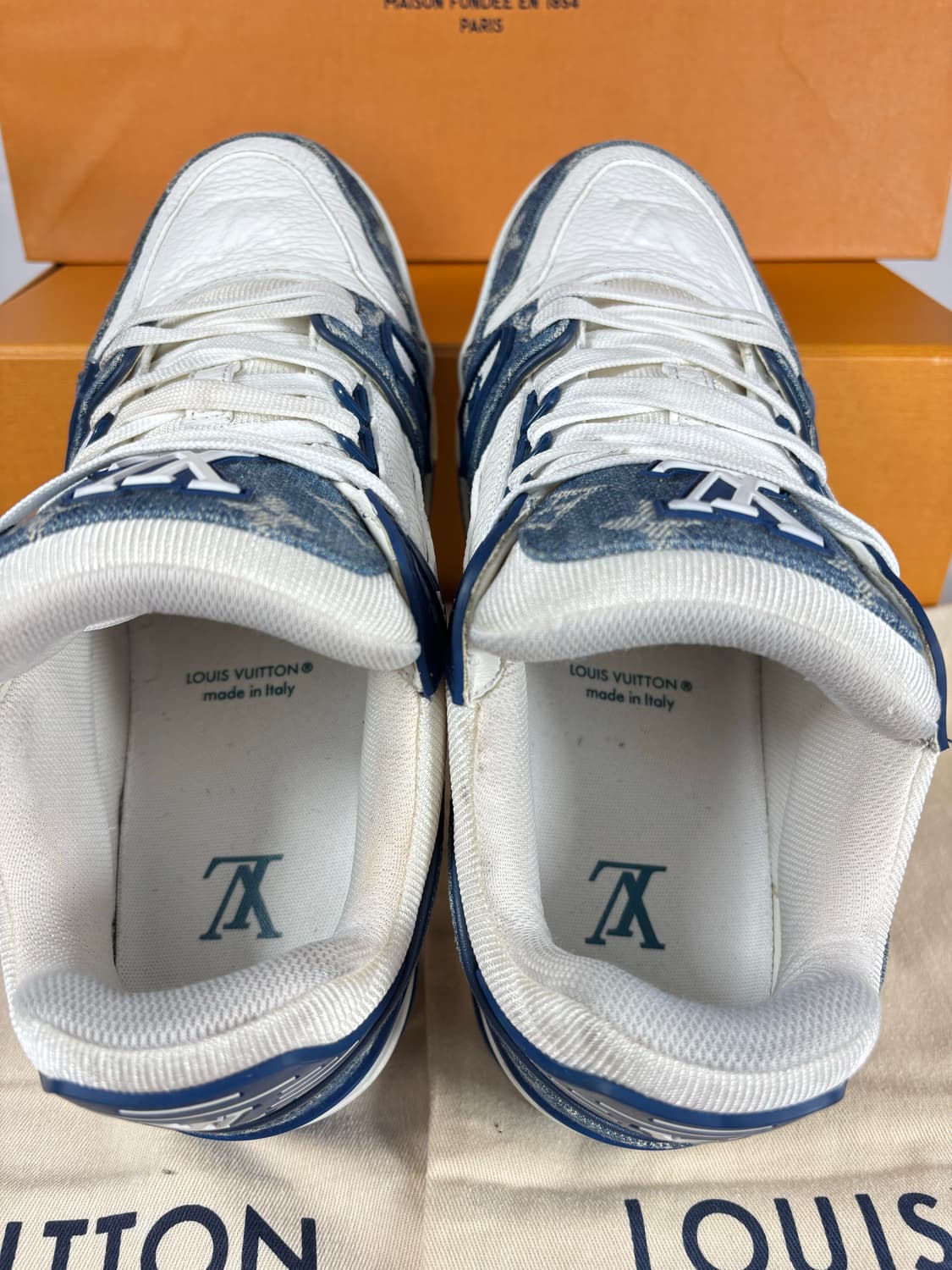 (정품,6.5)루이비통 LV 트레이너 스니커즈 데님 블루 상품이미지7