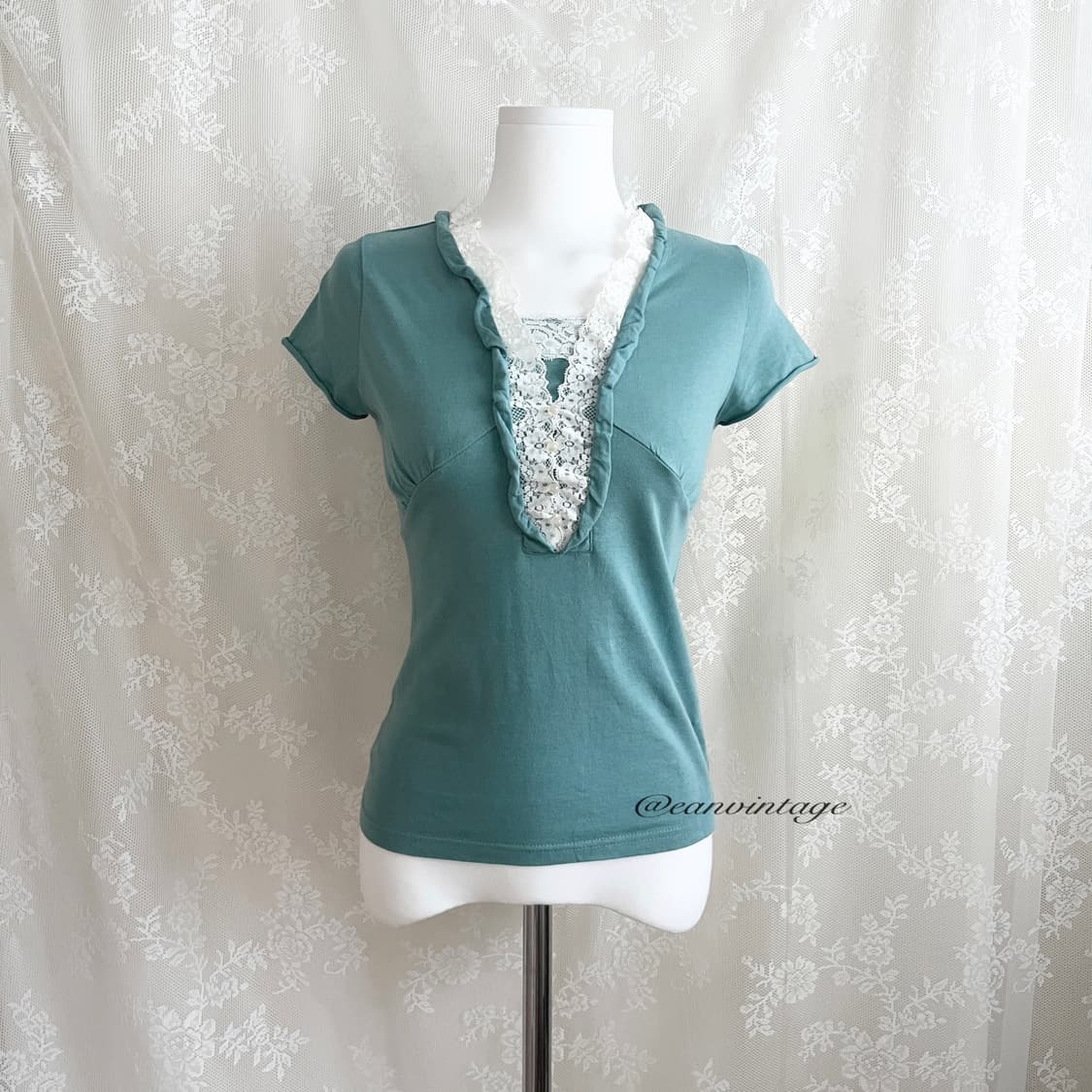 teal blue lace top 상품이미지1