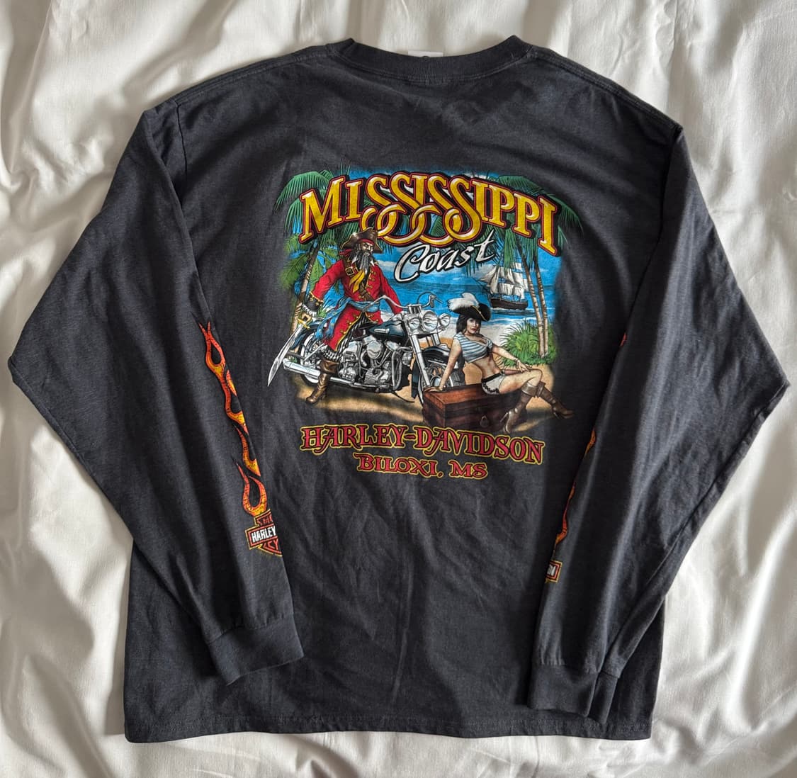 [XL] 빈티지 할리데이비슨 리프린팅 파이어 실드 티셔츠 상품이미지5