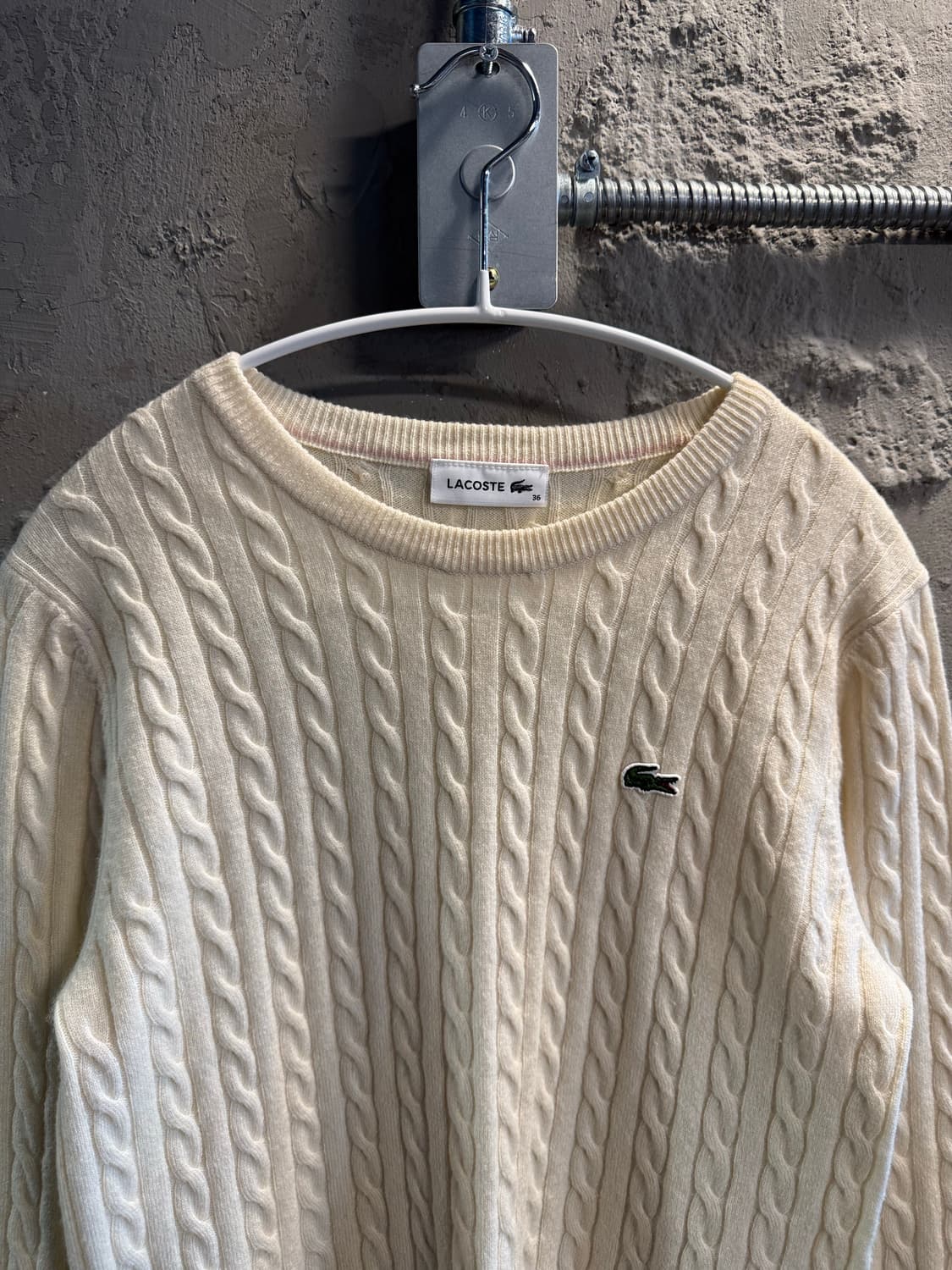 라코스테 LACOSTE 케이블 니트 울 스웨터 아이보리 36 상품이미지4