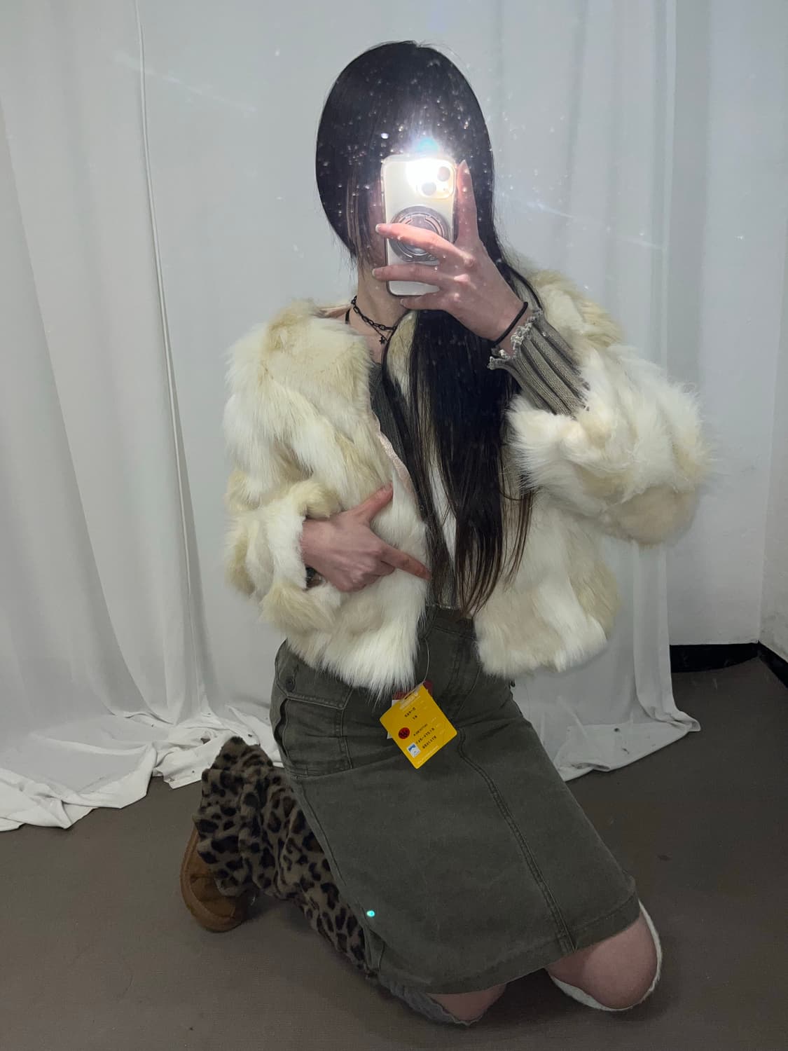 라떼갸루st 아이보리 믹스 컬러 에코퍼 자켓 상품이미지3