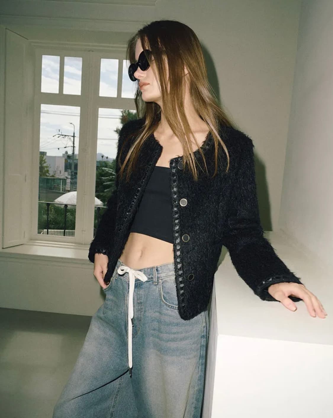 Tweed Fur Jacket, Black 상품이미지2