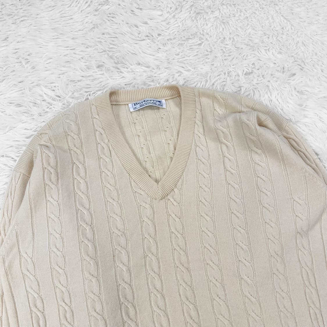 버버리 Burberry 00s 아카이브 기마 자수 케이블 니트 베이지  상품이미지4