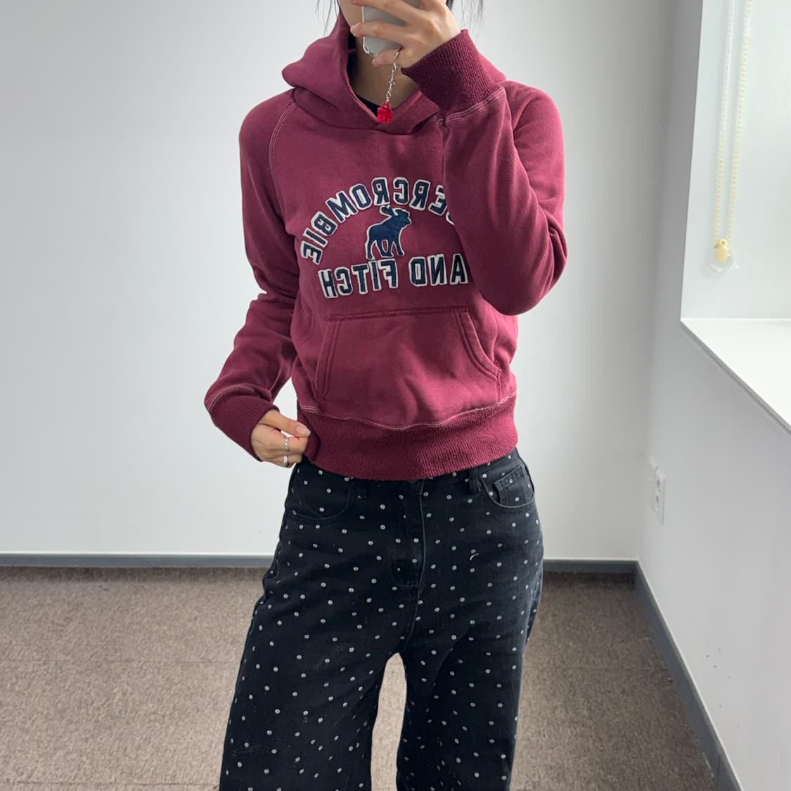 Abercrombie 아베크롬비 스펠아웃로고 버건디 후드티 상품이미지2