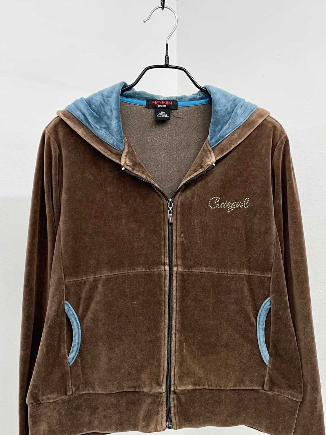 브라운 y2k 벨벳 후드집업 상품이미지5