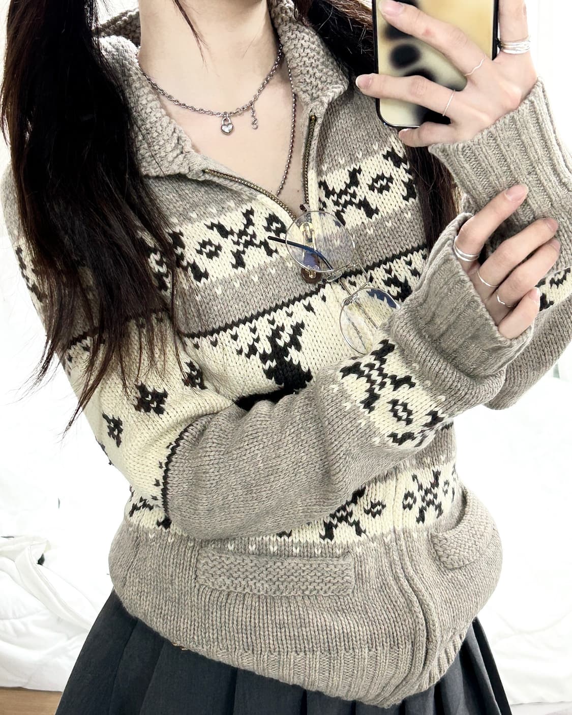 빈티지 노르딕 울 니트집업 상품이미지2