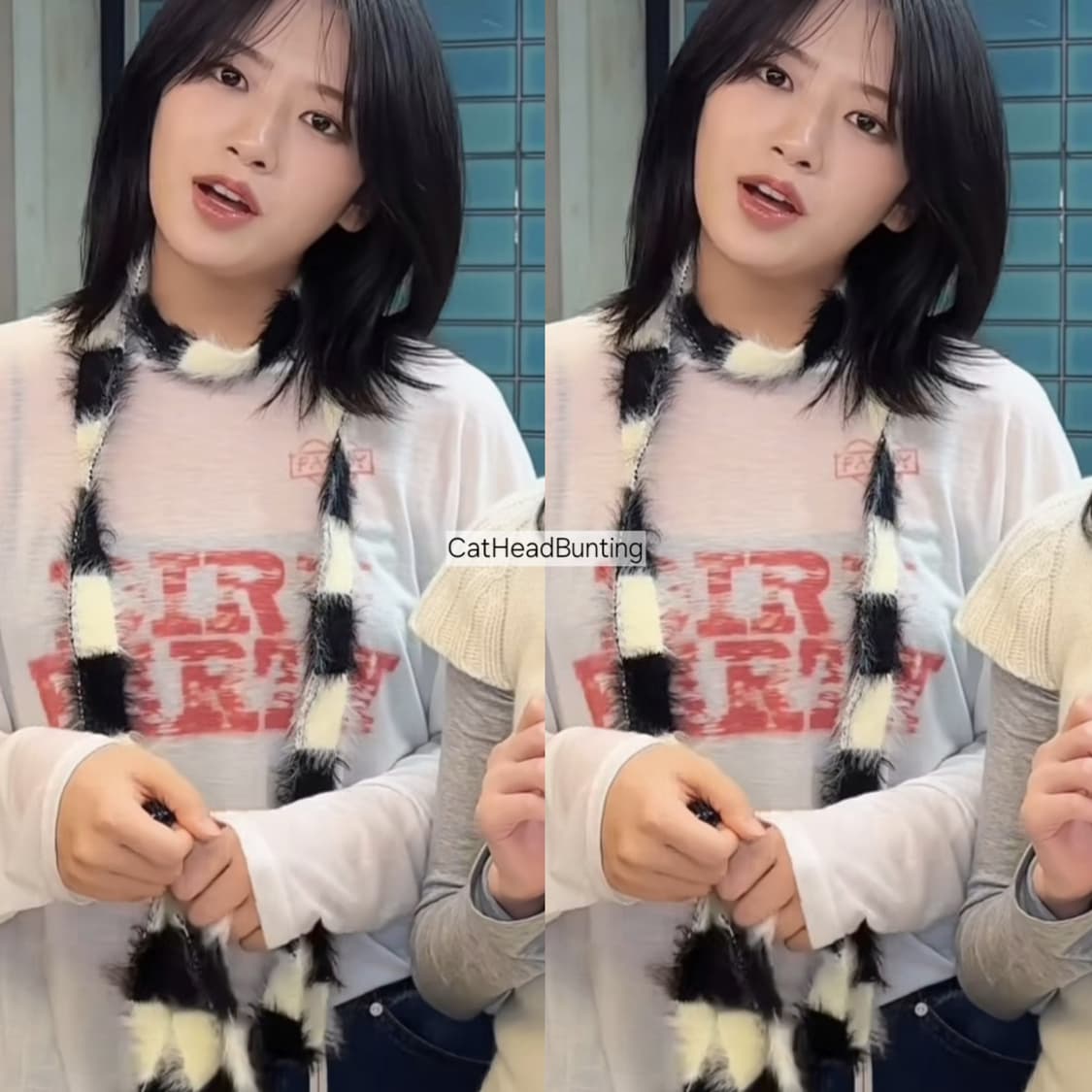 안유진 착용_UNISEX 플러피 스트라이프 롱 슬림 머플러 상품이미지2