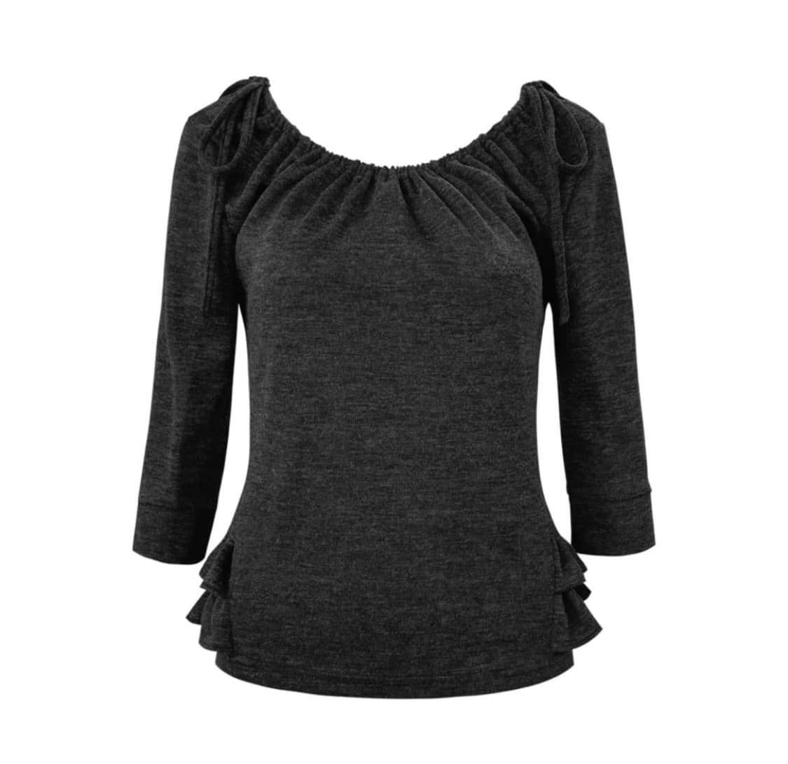 체메씨 셔링 미드 슬리브 프릴탑 챠콜 상품이미지1