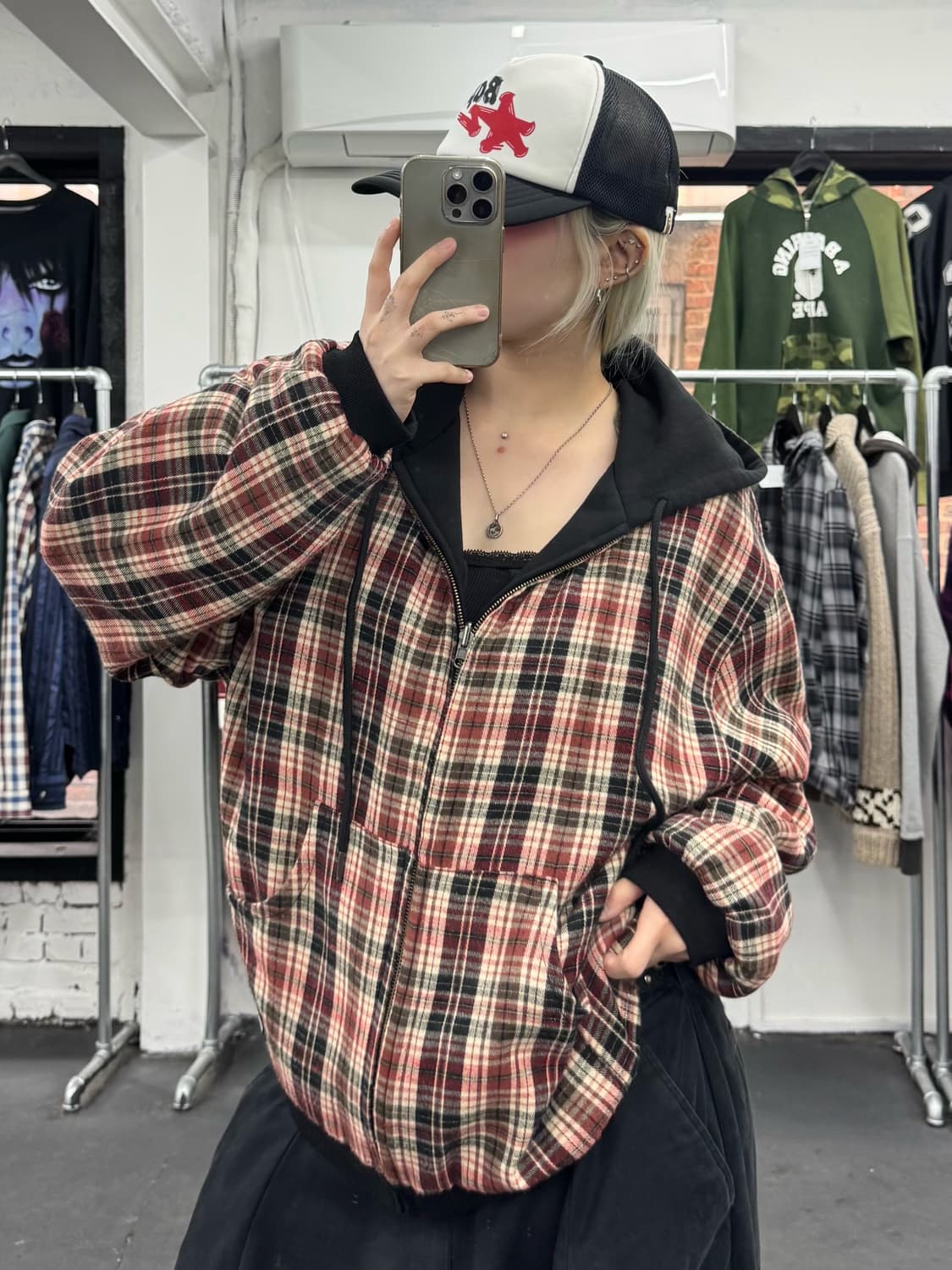 ERTR 리버시블 체크 후드집업 상품이미지3