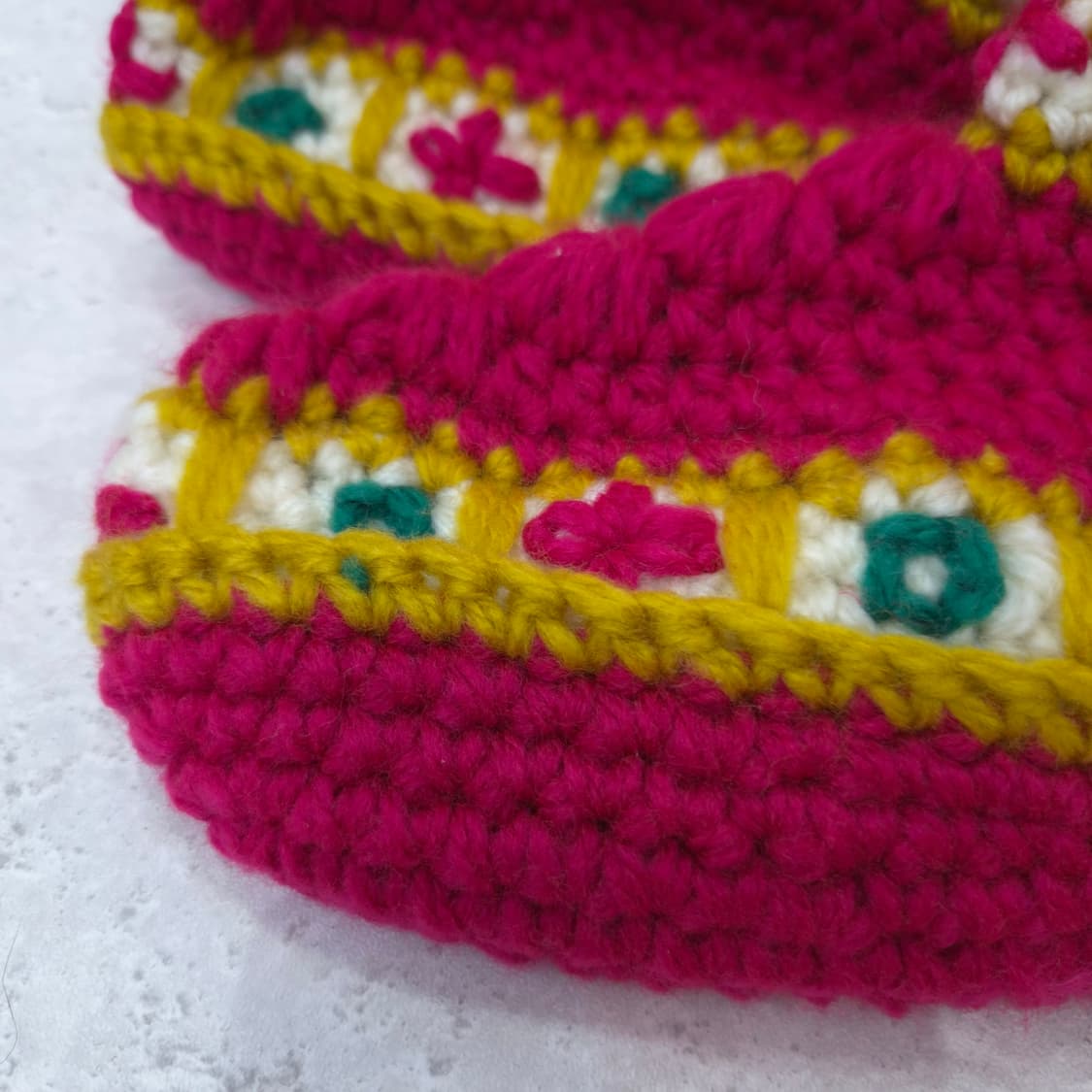 핑크 옐로우 손뜨개 코바늘 니트 빈티지 룸슈즈 상품이미지3