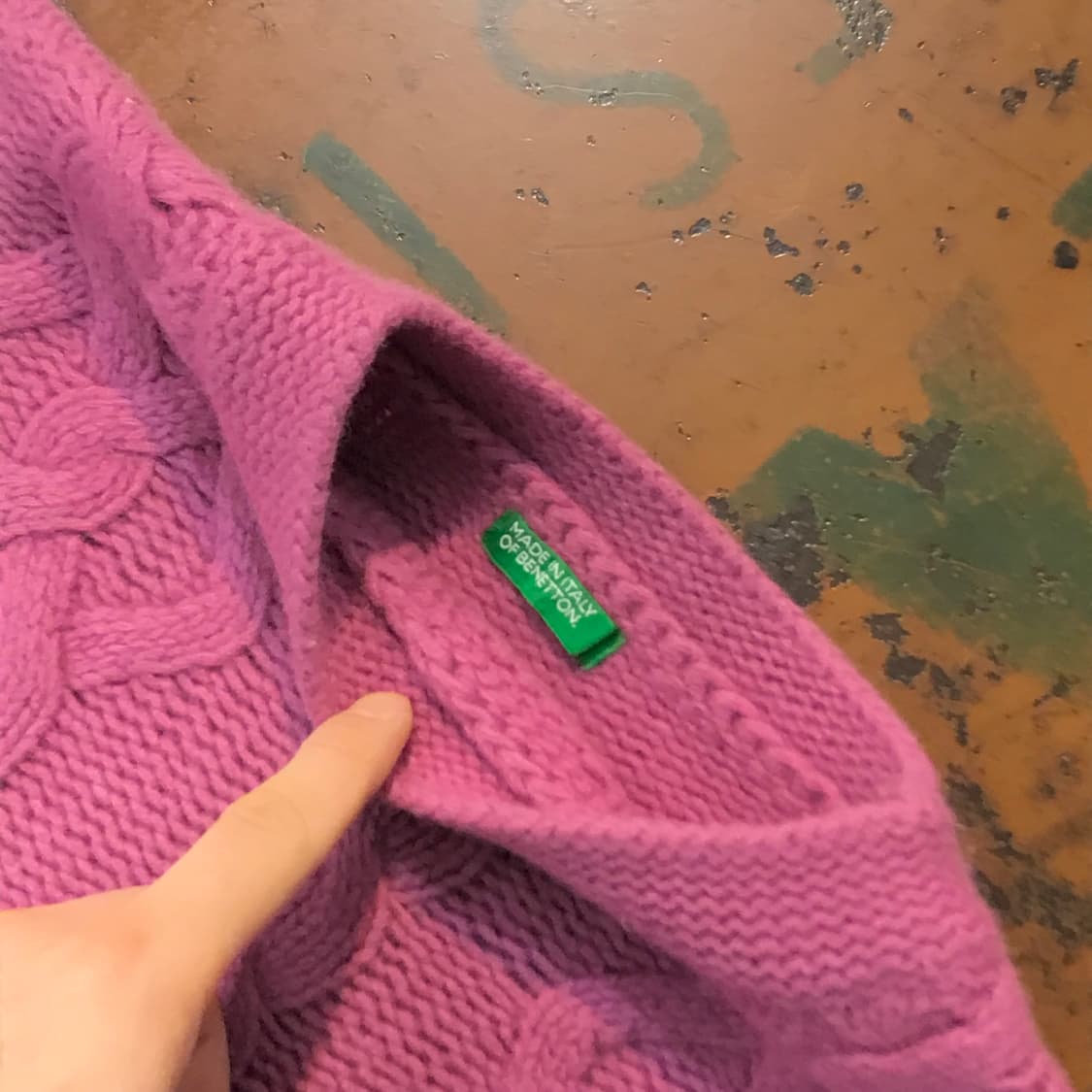 Italy 베네통 보크넥 울 케이블 숏 니트 여성 55 사이즈  상품이미지3