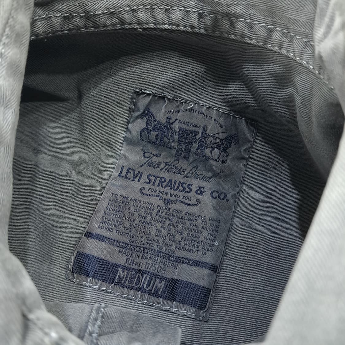 CL926 M 리바이스s 빈티지 워싱 차콜 긴팔 데님 워크 셔츠 상품이미지3