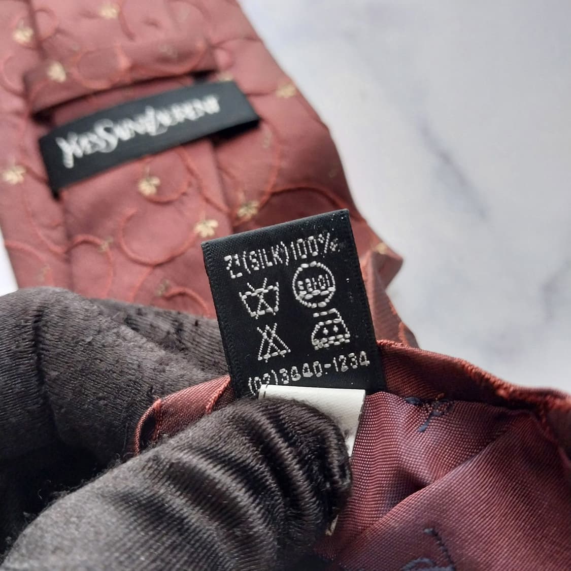 입생로랑 실크 브라운 자수 패턴 넥타이 9.7cm A+등급 K1779
 상품이미지10