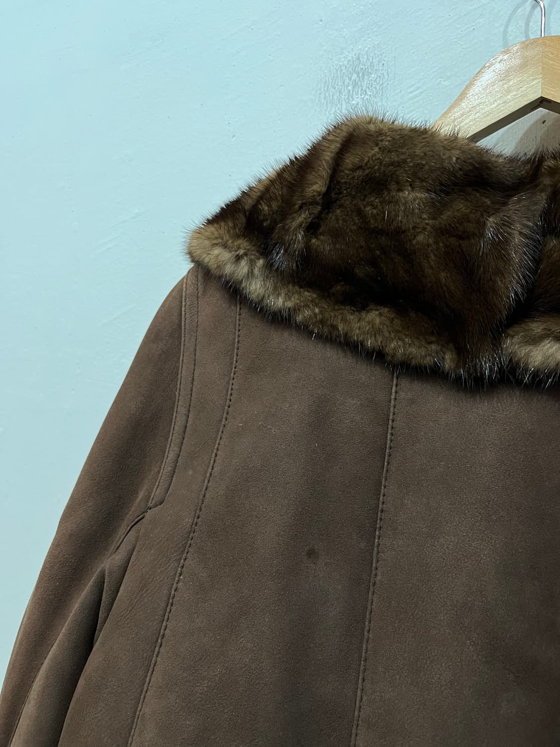 Fradong 양가죽 밍크 트리밍 무스탕 코트 우먼즈 상품이미지10