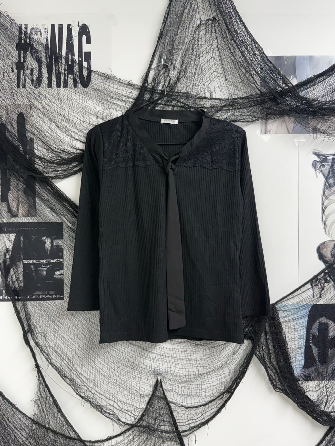 Necktie lace detail quarter-sleeve 상품이미지2