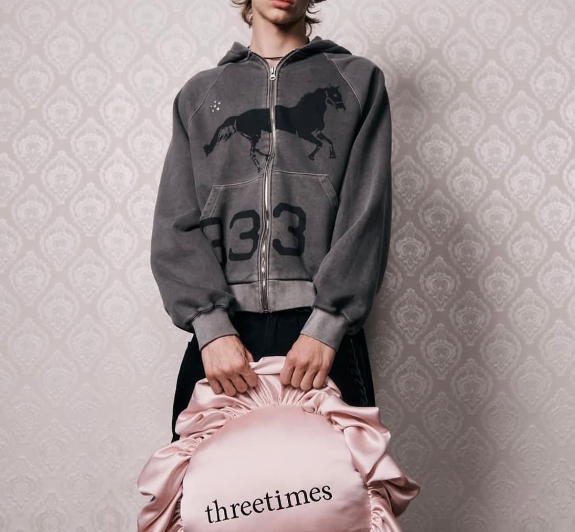 쓰리타임즈 후드집업 차콜 상품이미지1