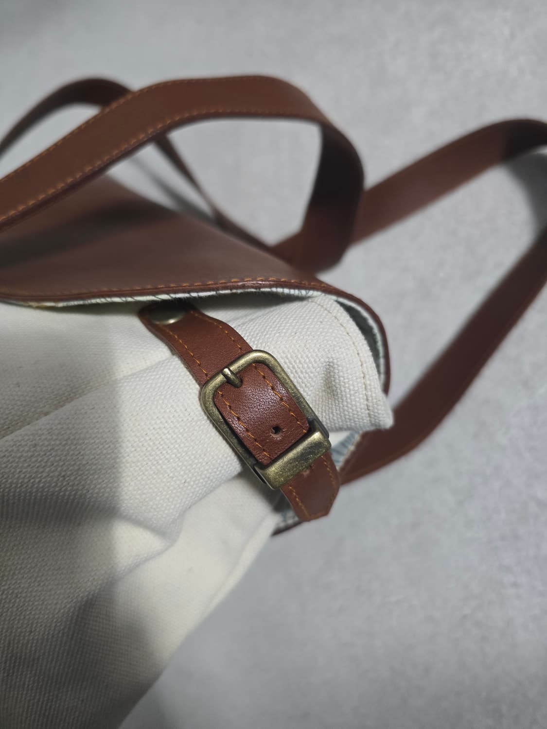 일본빈티지 화이트 캔버스 브라운 가죽 토트백 상품이미지2