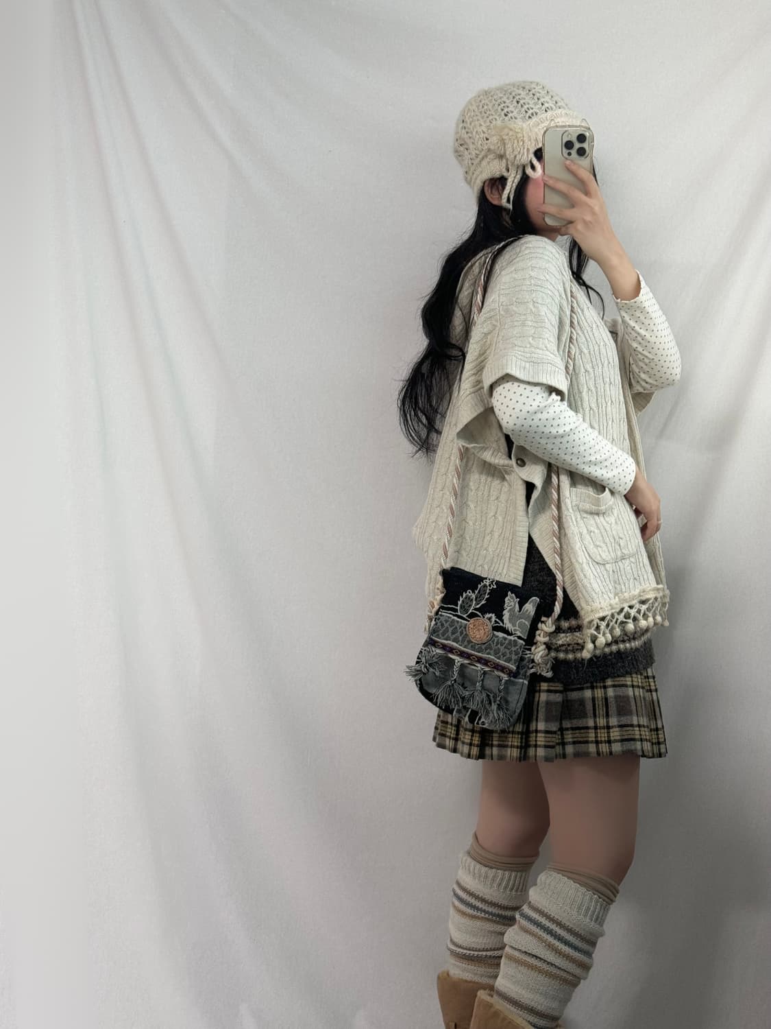 폼폼 리본 코사지 니티드 비니 상품이미지7