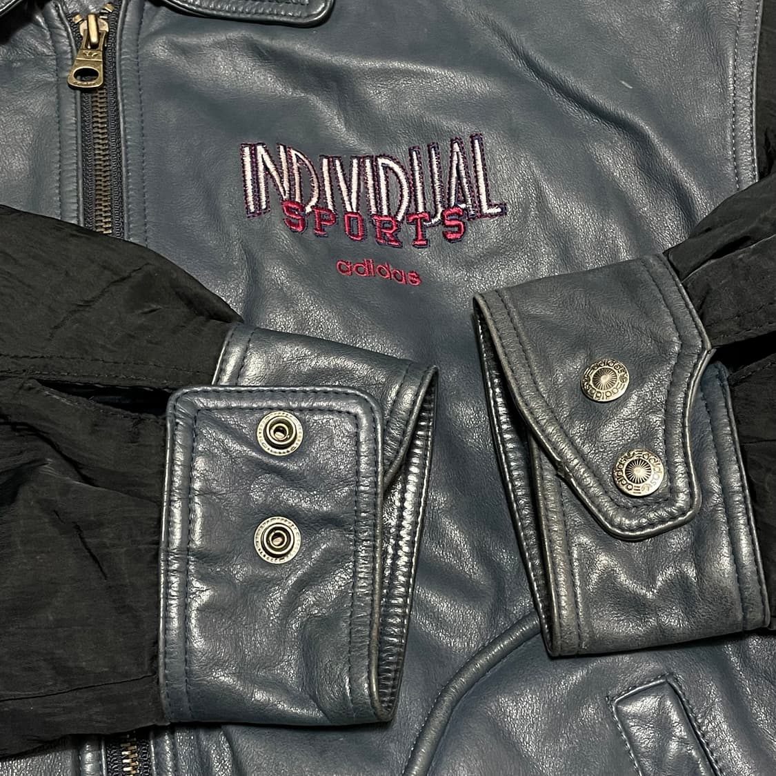 [L] 90s 빈티지 아디다스 올드스쿨 소가죽 봄버 블루종 자켓 상품이미지3