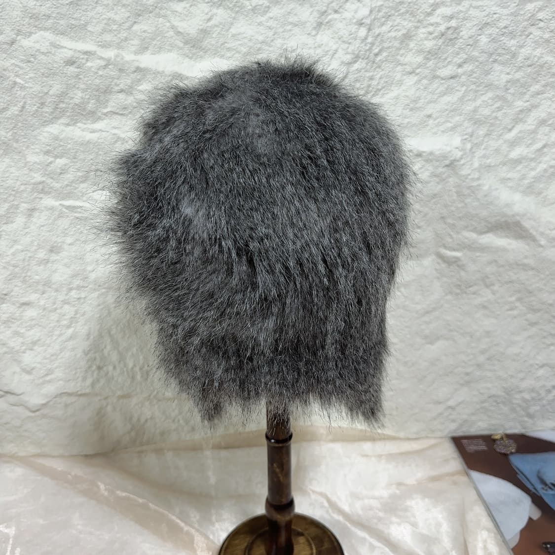 빈티지 그레이 인조라쿤퍼 군밤모자 상품이미지3