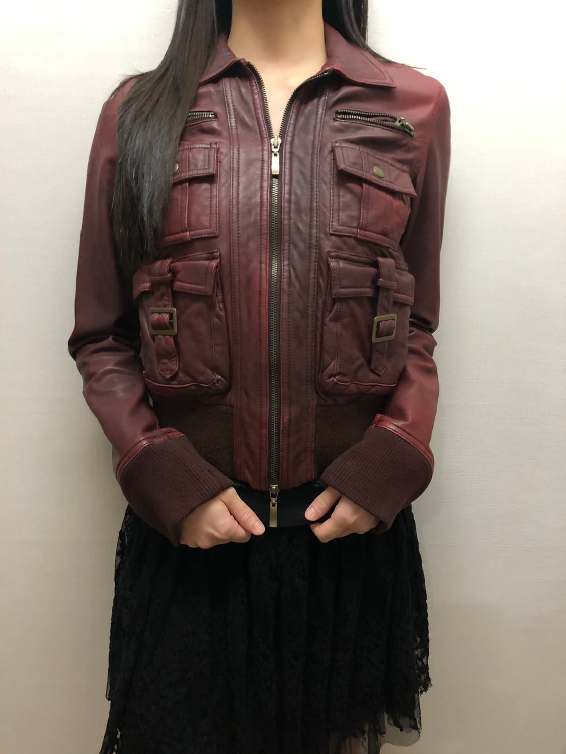 빈티지 버건디 포켓 레더 자켓 상품이미지5