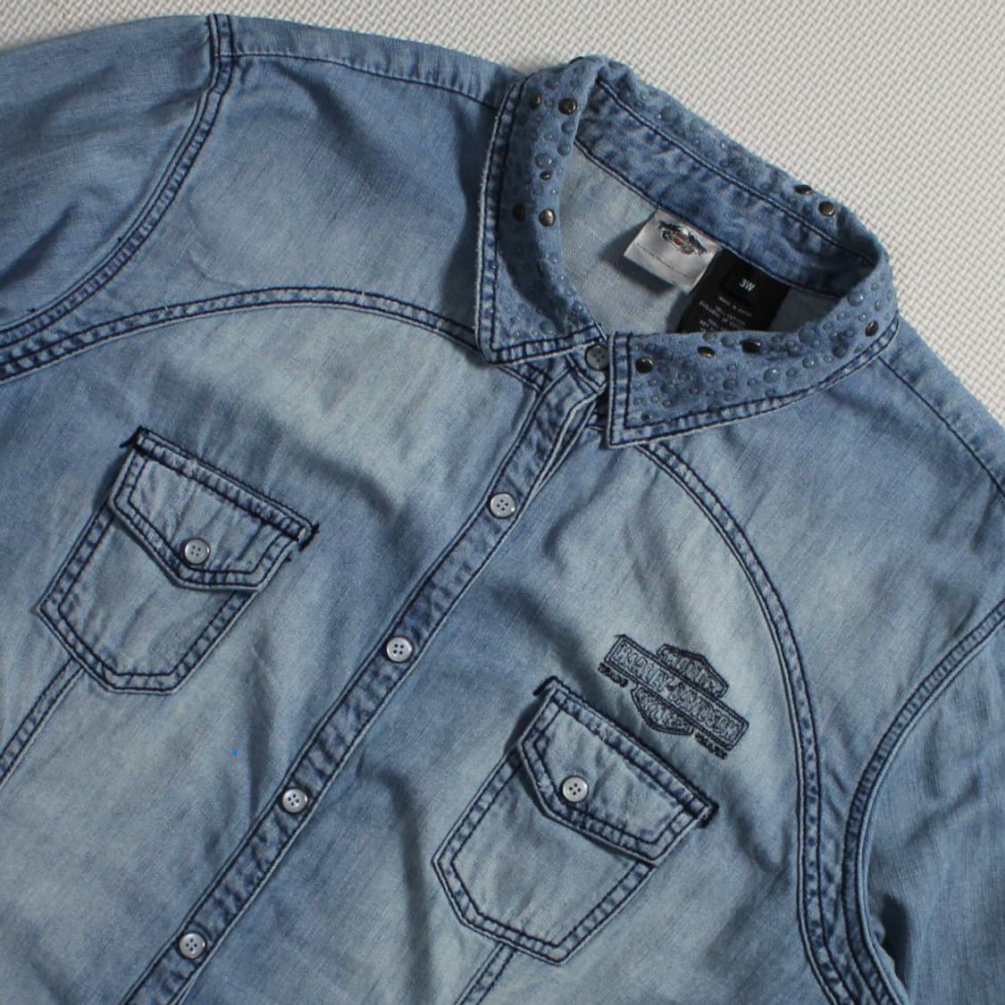 Harley-Davidson 할리 데이비슨 스터드 카라 라이트 데님 셔츠 상품이미지3