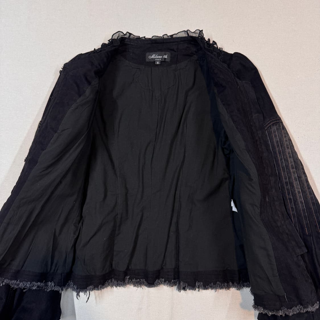 M) Milano 1th 프릴 & 레이스 디테일 벨슬리브 데님 자켓 상품이미지5