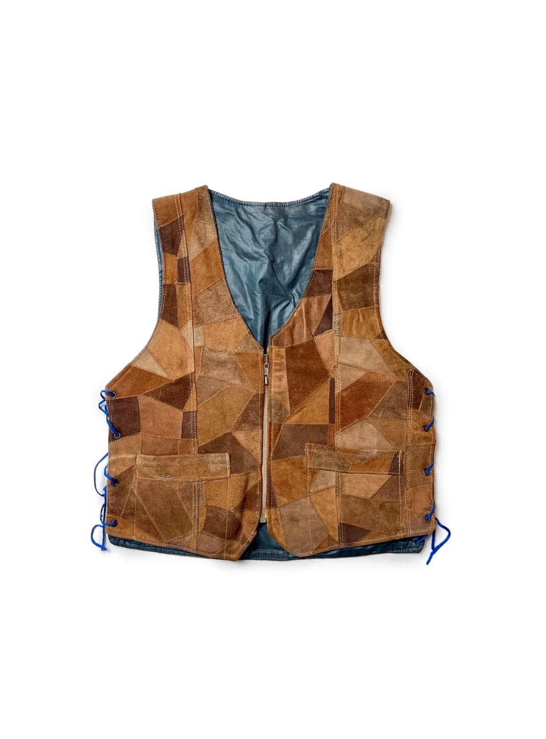 빈티지 레더 패치워크 베스트 상품이미지1