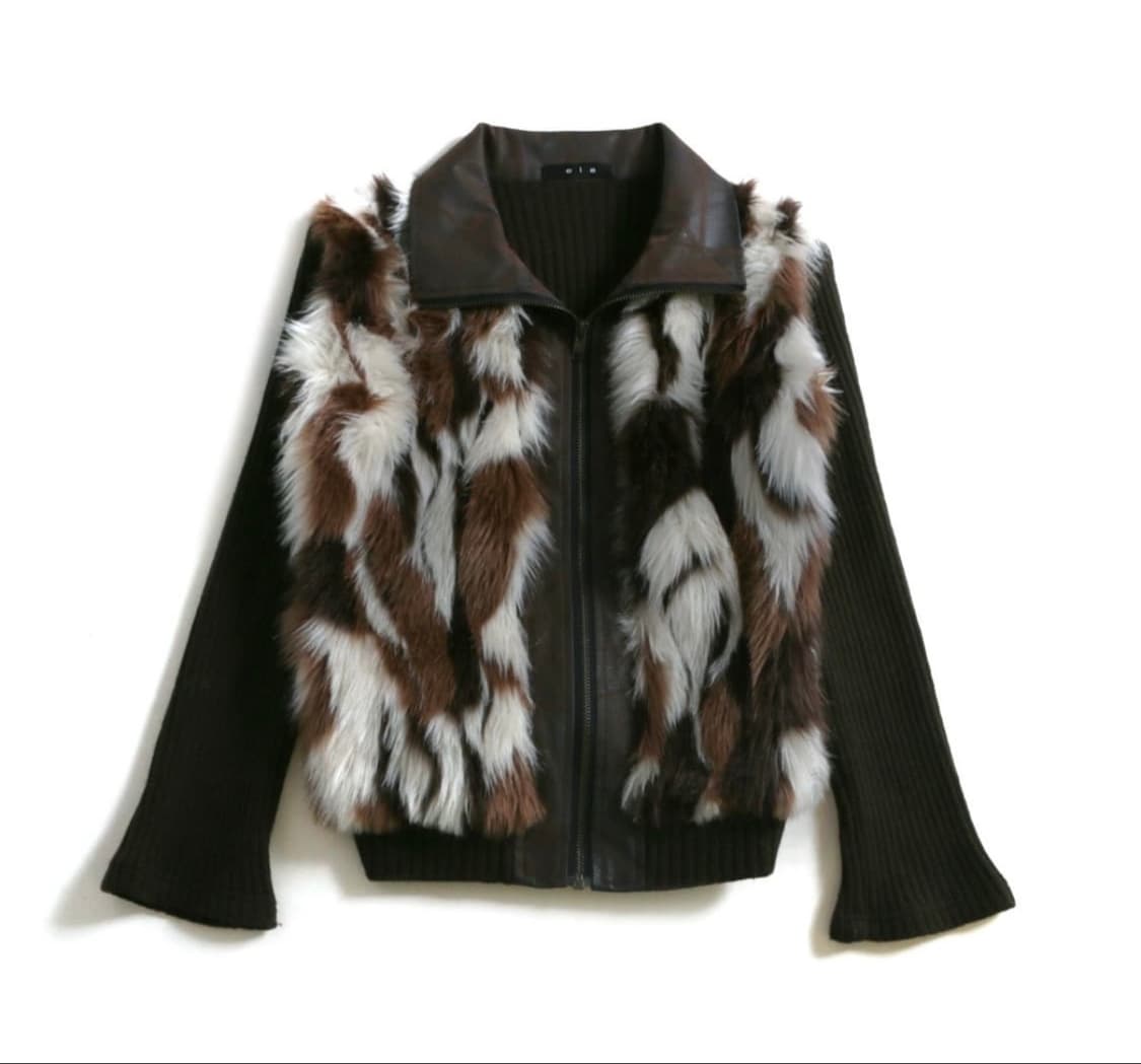 EIe 니트 퍼 믹스 집업 상품이미지1