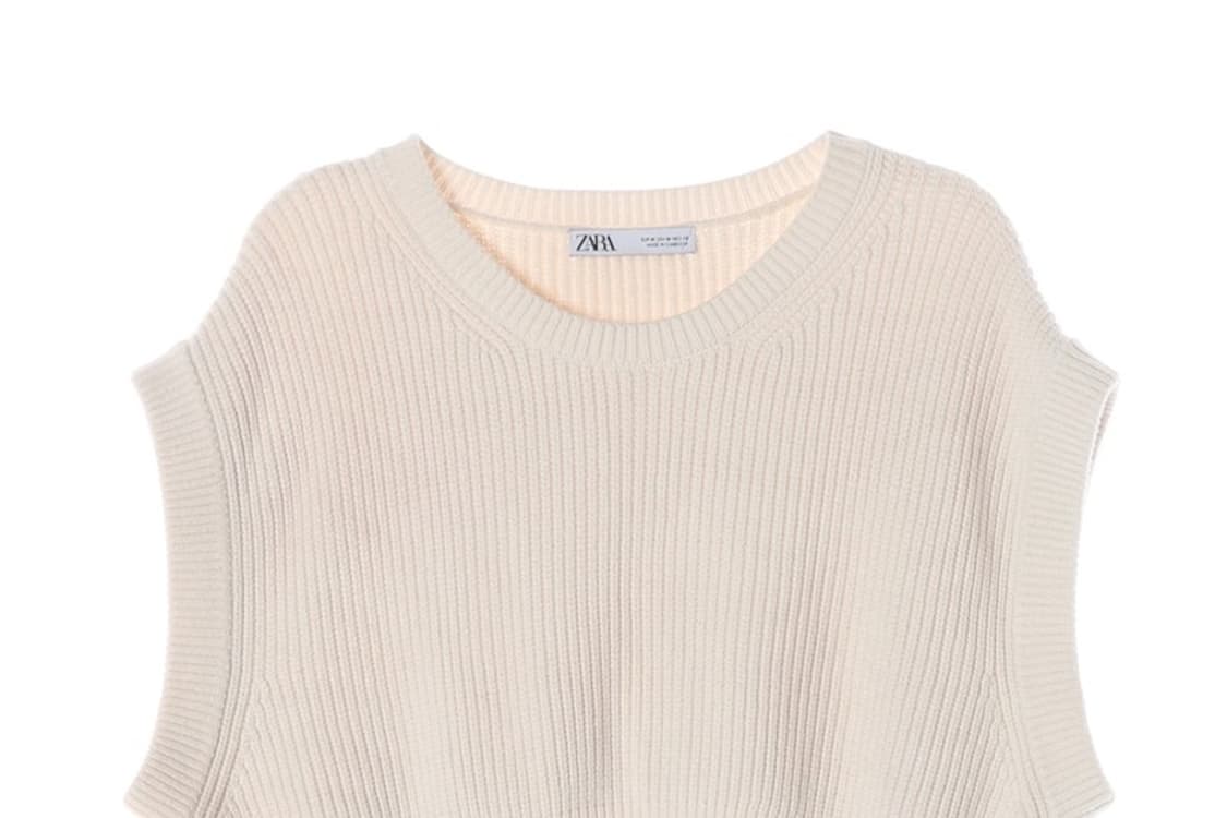 ZARA 크림 골지 크롭 슬리브리스 베스트 M 상품이미지3