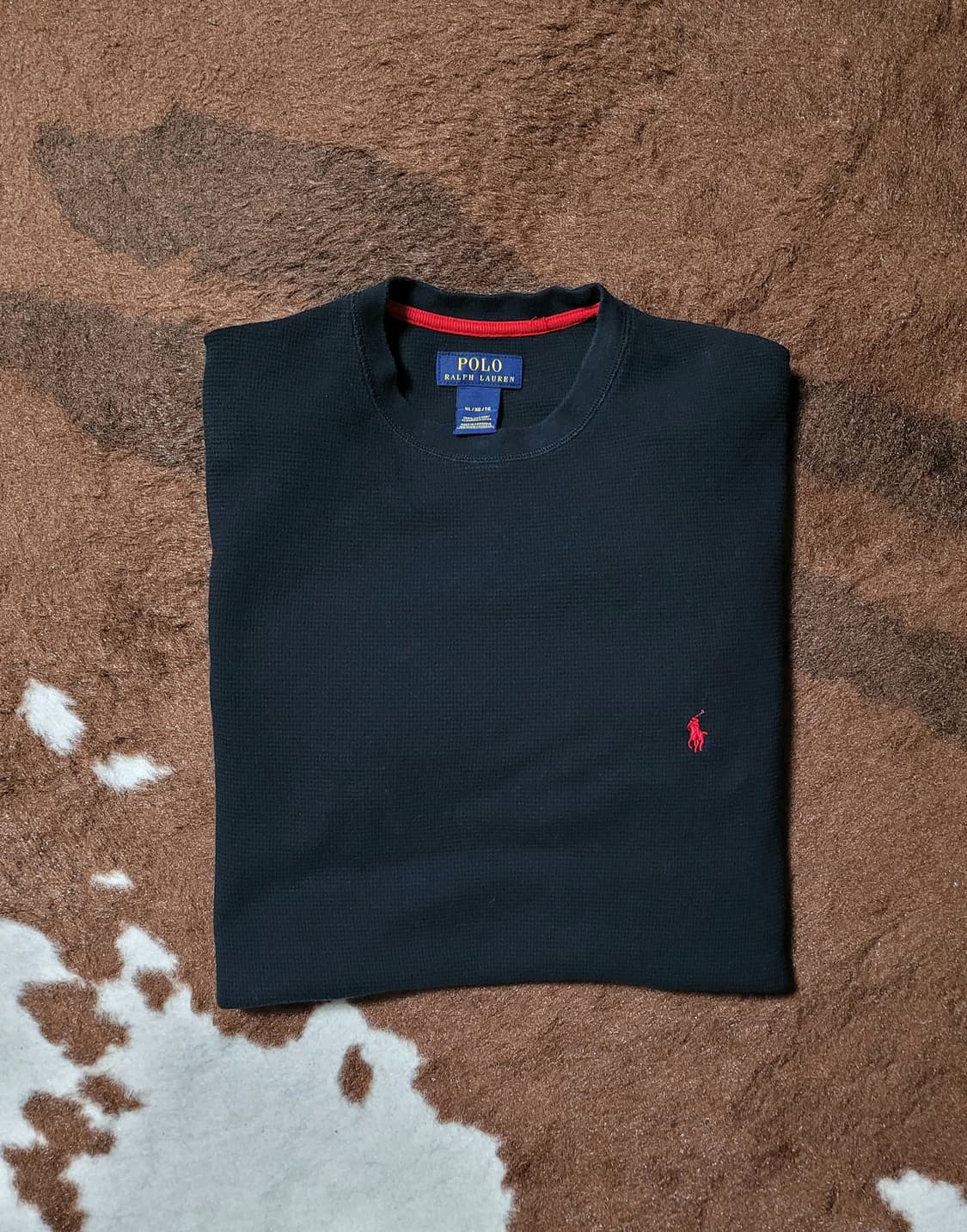 폴로 랄프로렌 남성용 블랙 와플 라운드 긴팔 티셔츠(XL) 상품이미지1