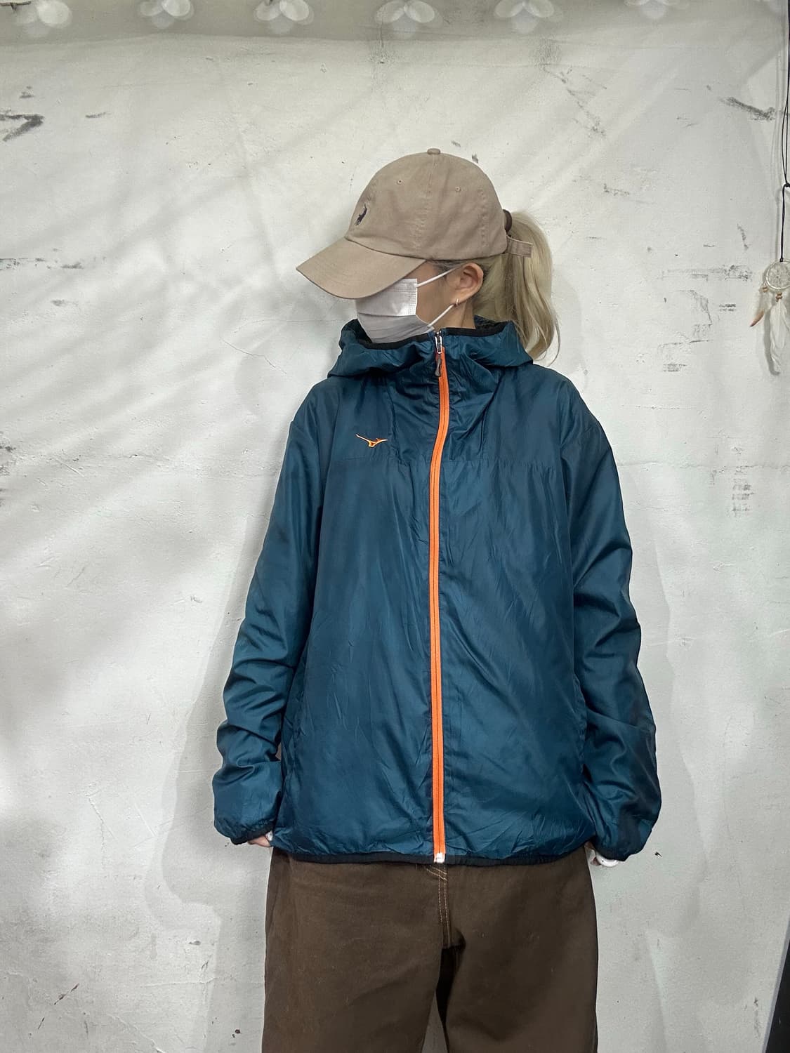 미즈노 블루 내부 털 기모 고프코어 후드 점퍼 바람막이 자켓 L 상품이미지2