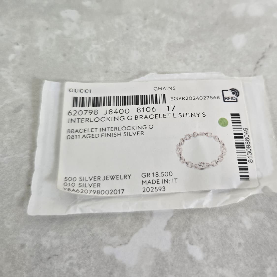 구찌 인터로킹 G 체인 실버 팔찌 17호 판매 상품이미지5