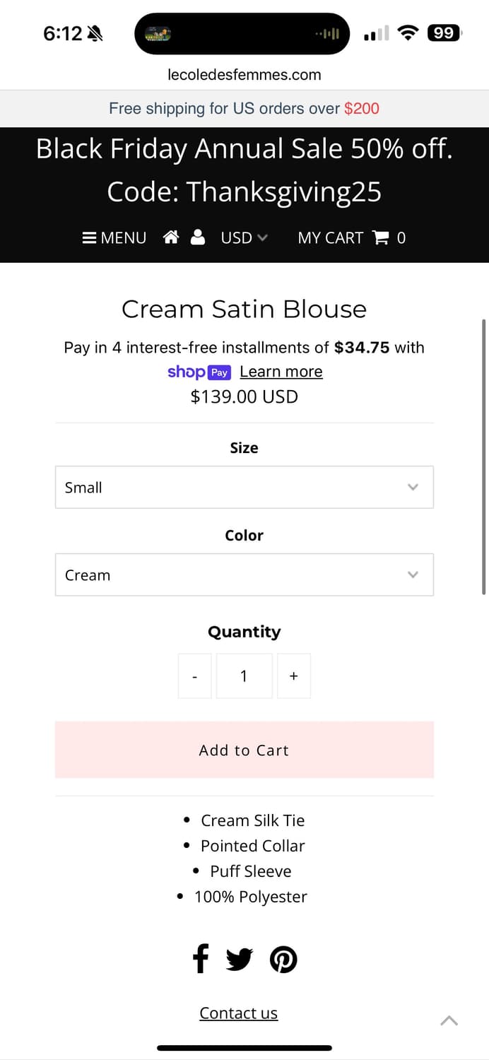 L'E COLE DES FEMMES - 크림 새틴 블라우스 상품이미지10