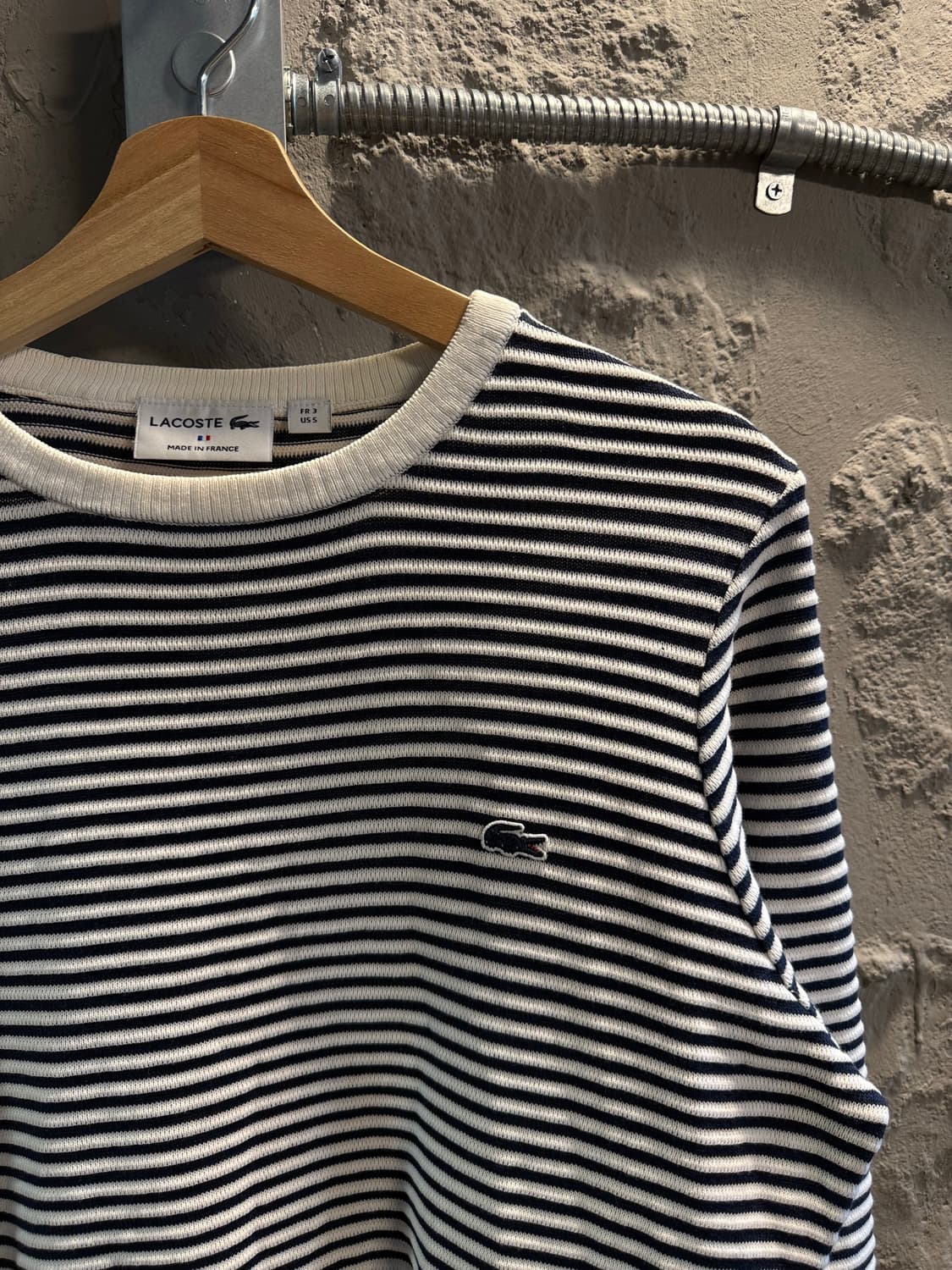 S 라코스테 LACOSTE 스트라이프 니트 스웨터 화이트 블랙 상품이미지3