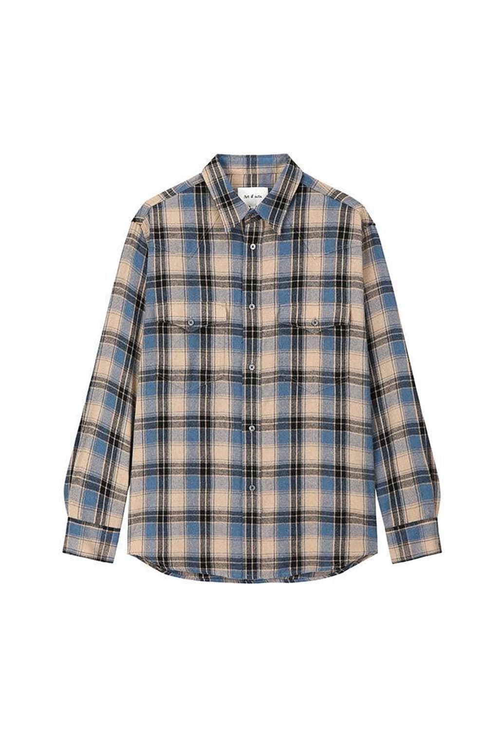 아트이프액츠 워시드 체크 웨스턴 셔츠 블루 XL 상품이미지1