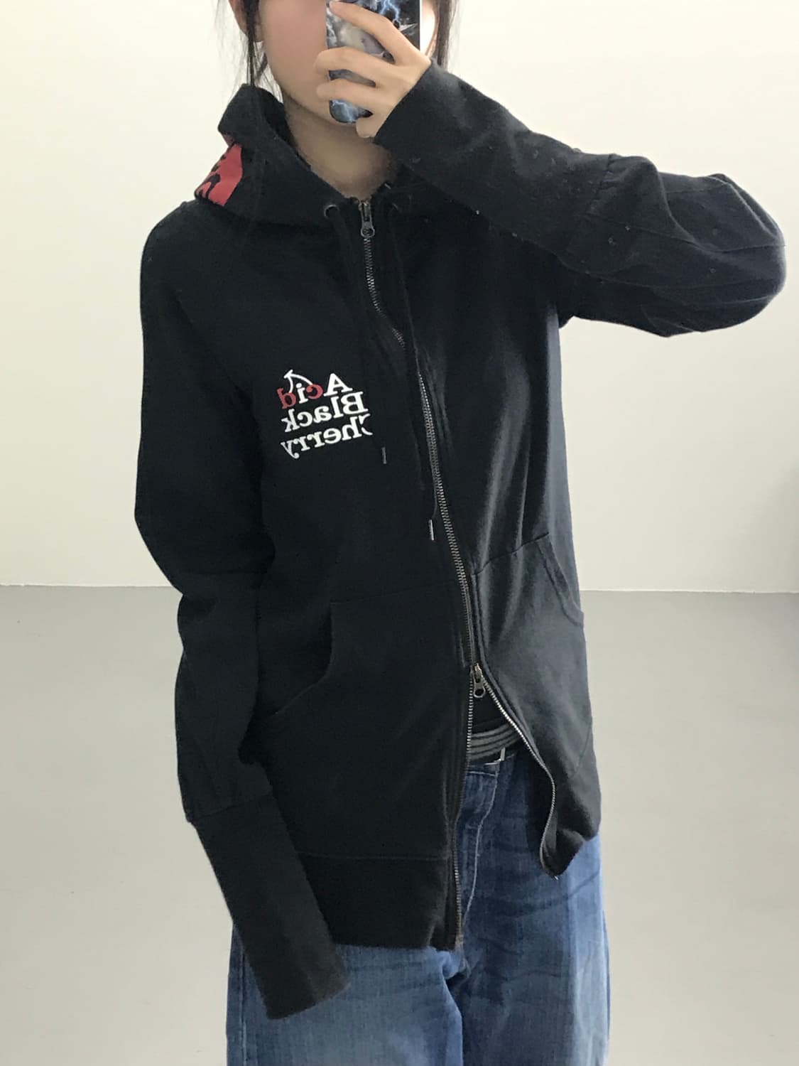 애시드 블랙 체리 블랙 후드 집업 상품이미지3