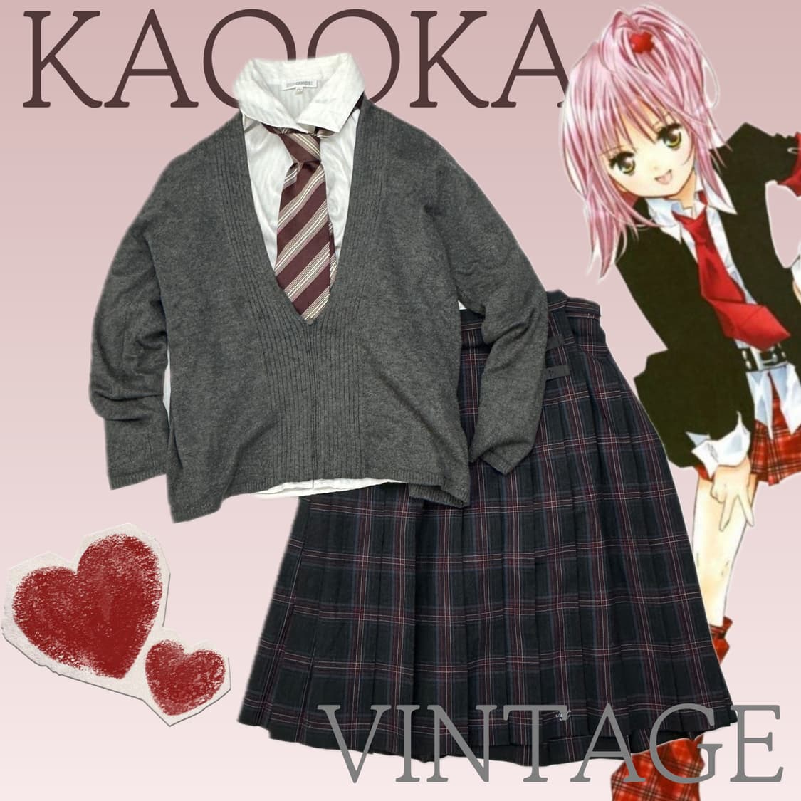 ♥️캐캐체 아무 일본 교복 코디세트♥️ 넥타이 니트 레이어드 체크  상품이미지1