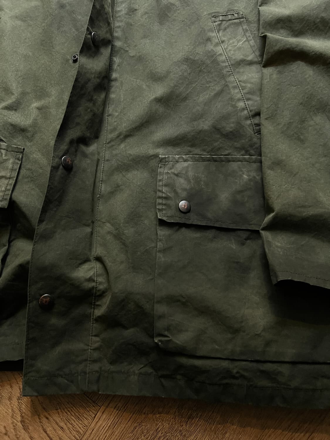 [L]90's USA 빈티지 올리브그린 왁스드 헌팅 자켓 상품이미지4