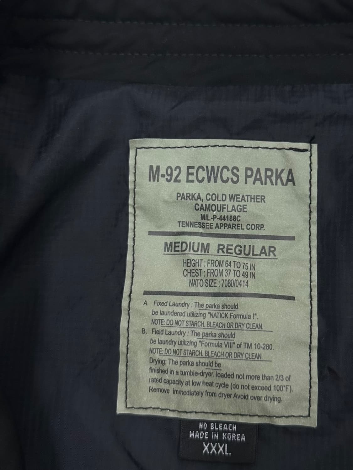 ECWCS M-92 미군 밀리터리 자켓 블랙 (3XL)  상품이미지9