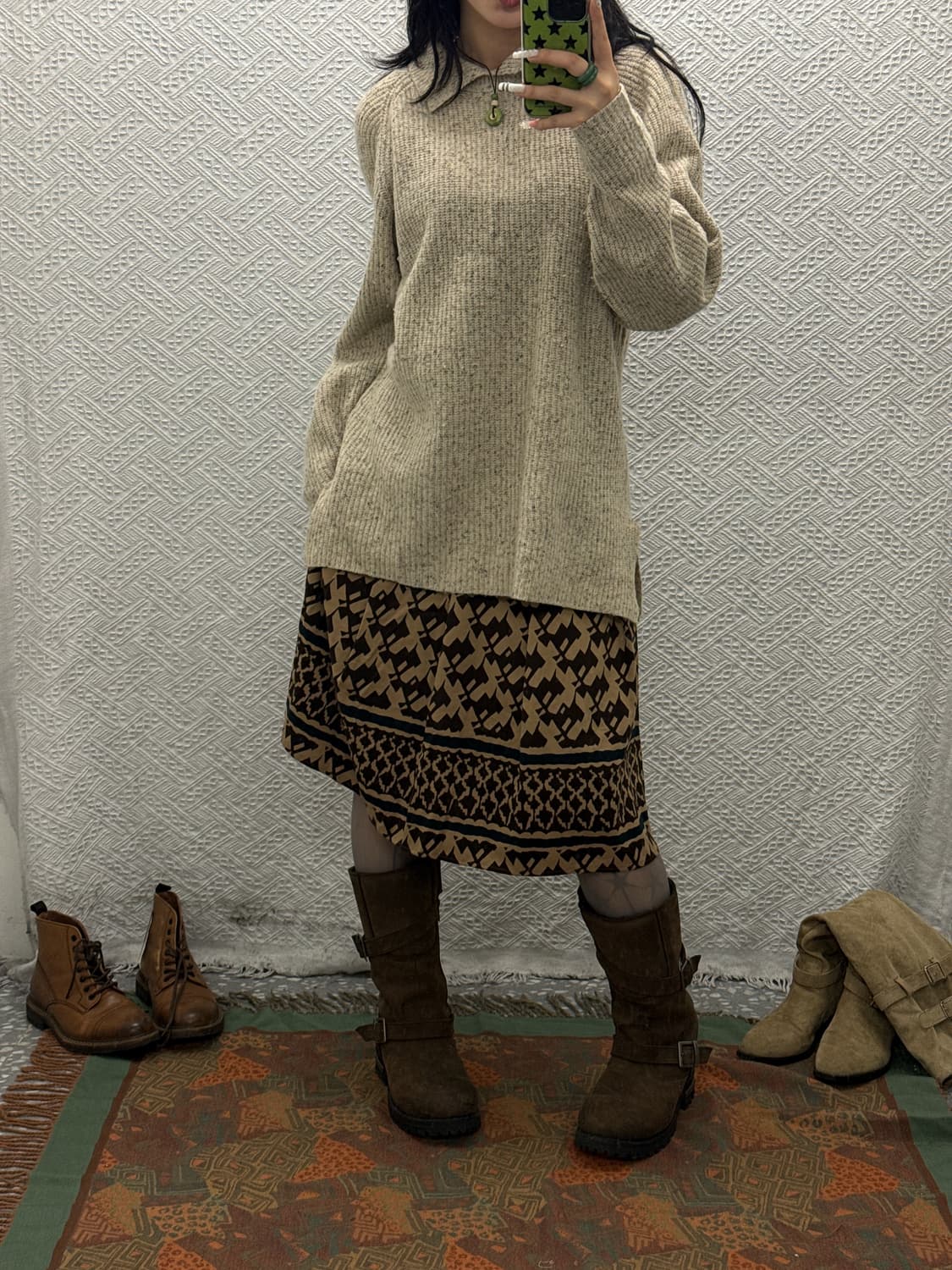 빈티지 에스닉 히피 패턴 시어 플레어 미디스커트 K0076 상품이미지1