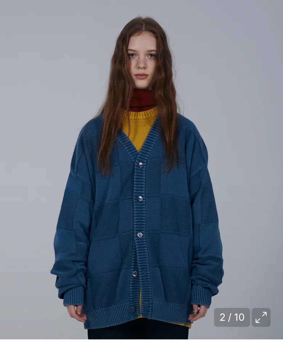 니티드 피그먼트 스퀘어 가디건 BLUE xl 상품이미지4