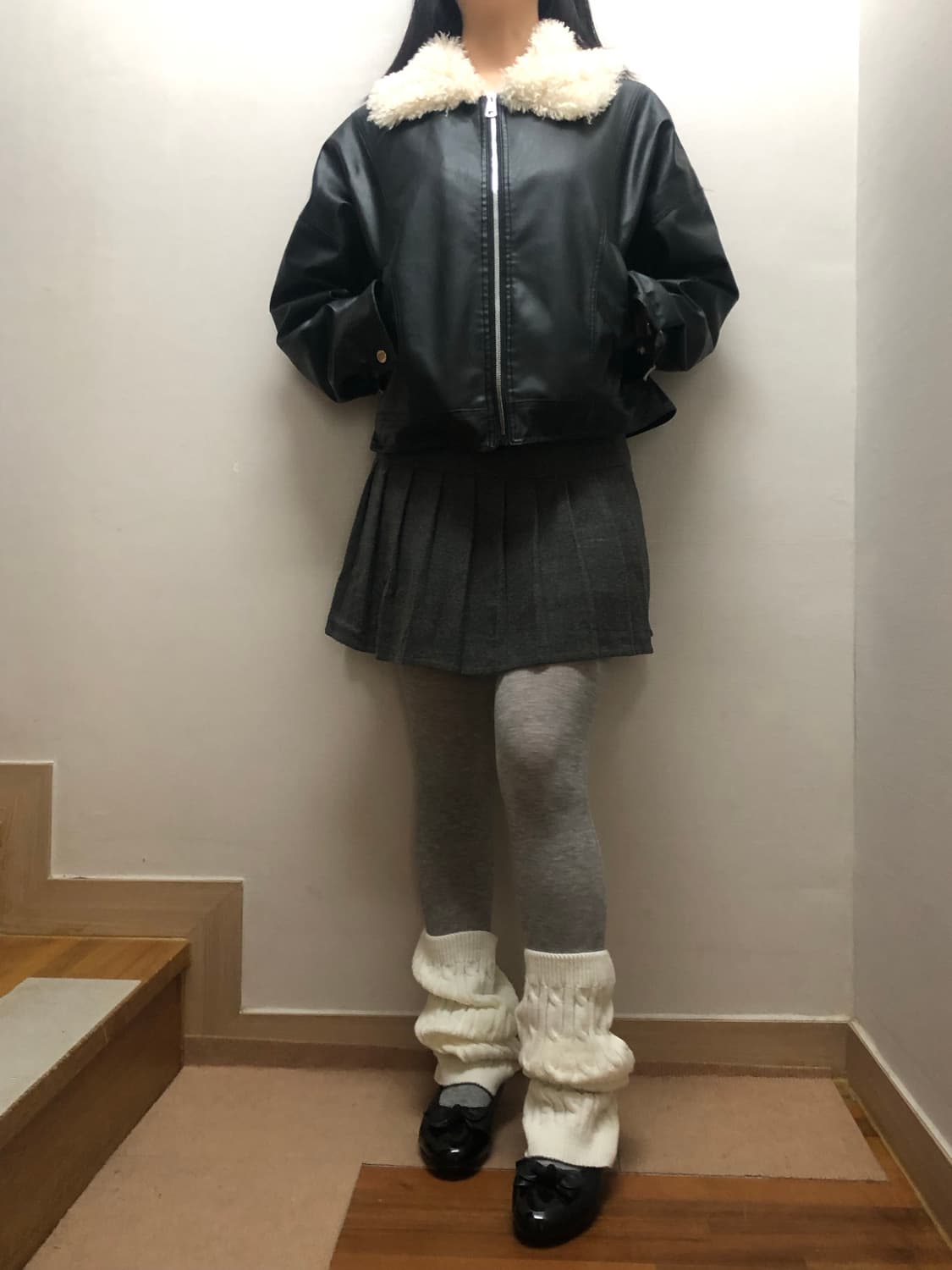 빈티지 블랙 페이크레더 자켓 상품이미지4