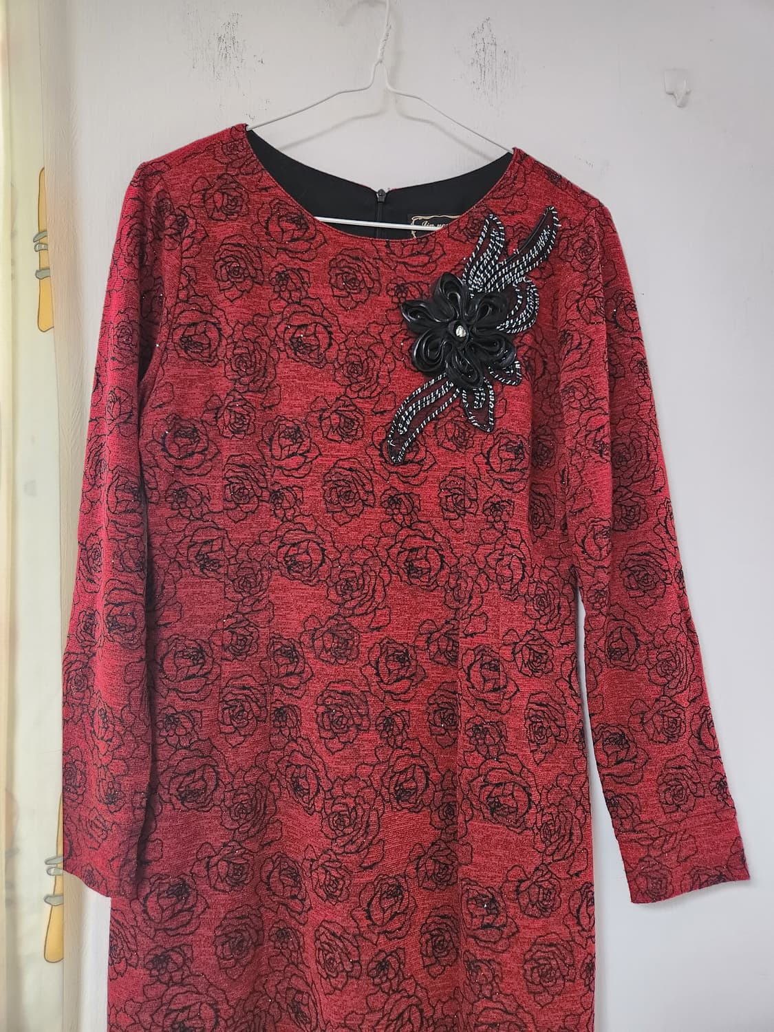 빈티지 빨간색 장미 패턴 미디 원피스 66 상품이미지2