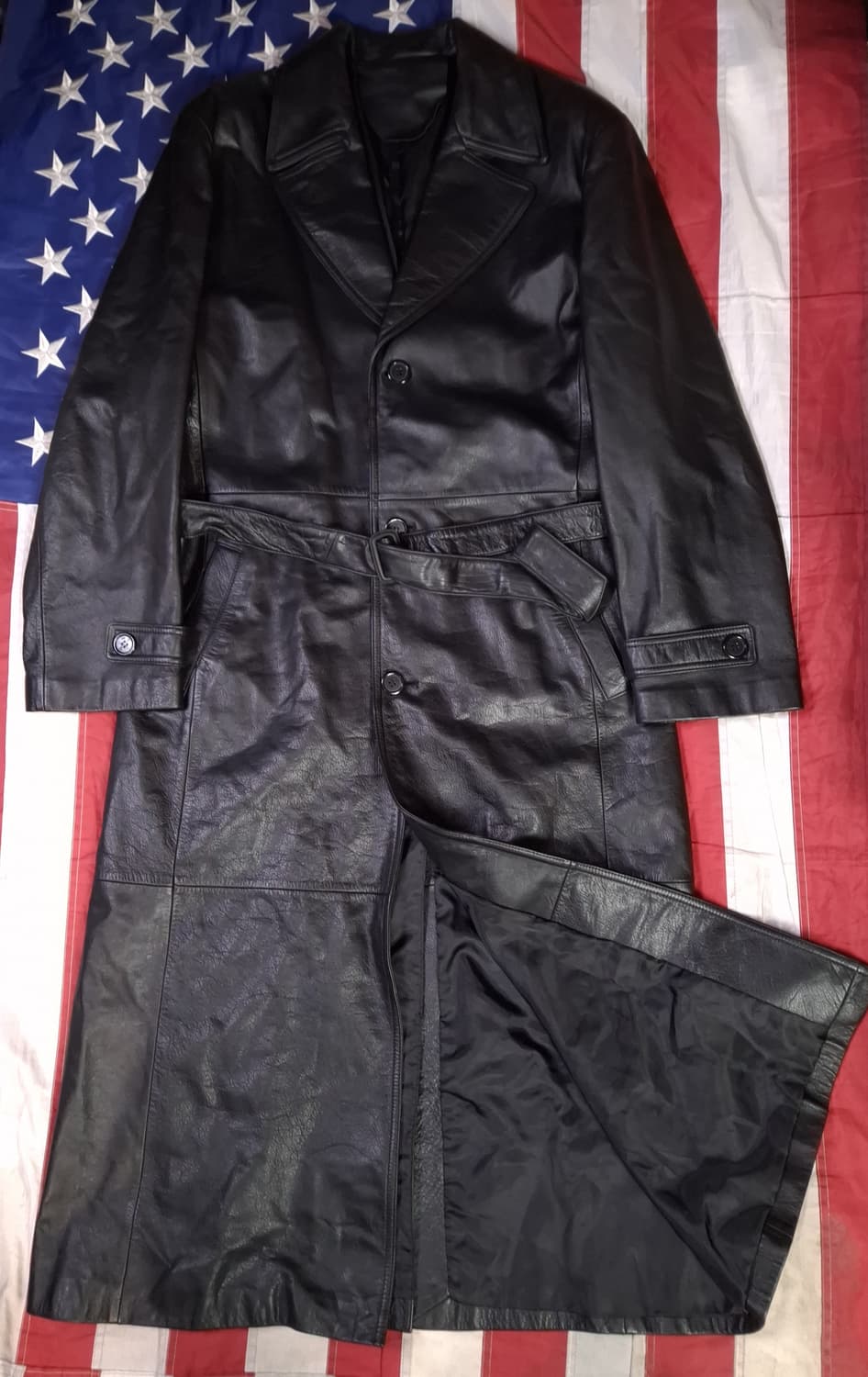 90's 새제품 국내산 리얼레더 싱글 바바리 트렌치코트 상품이미지1