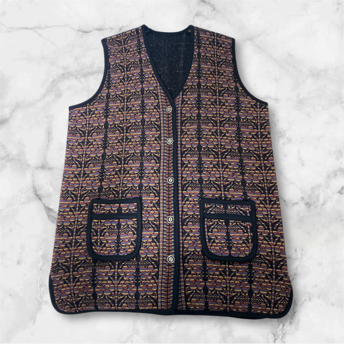 빈티지 - 플라워 패턴 니트 베스트 상품이미지1