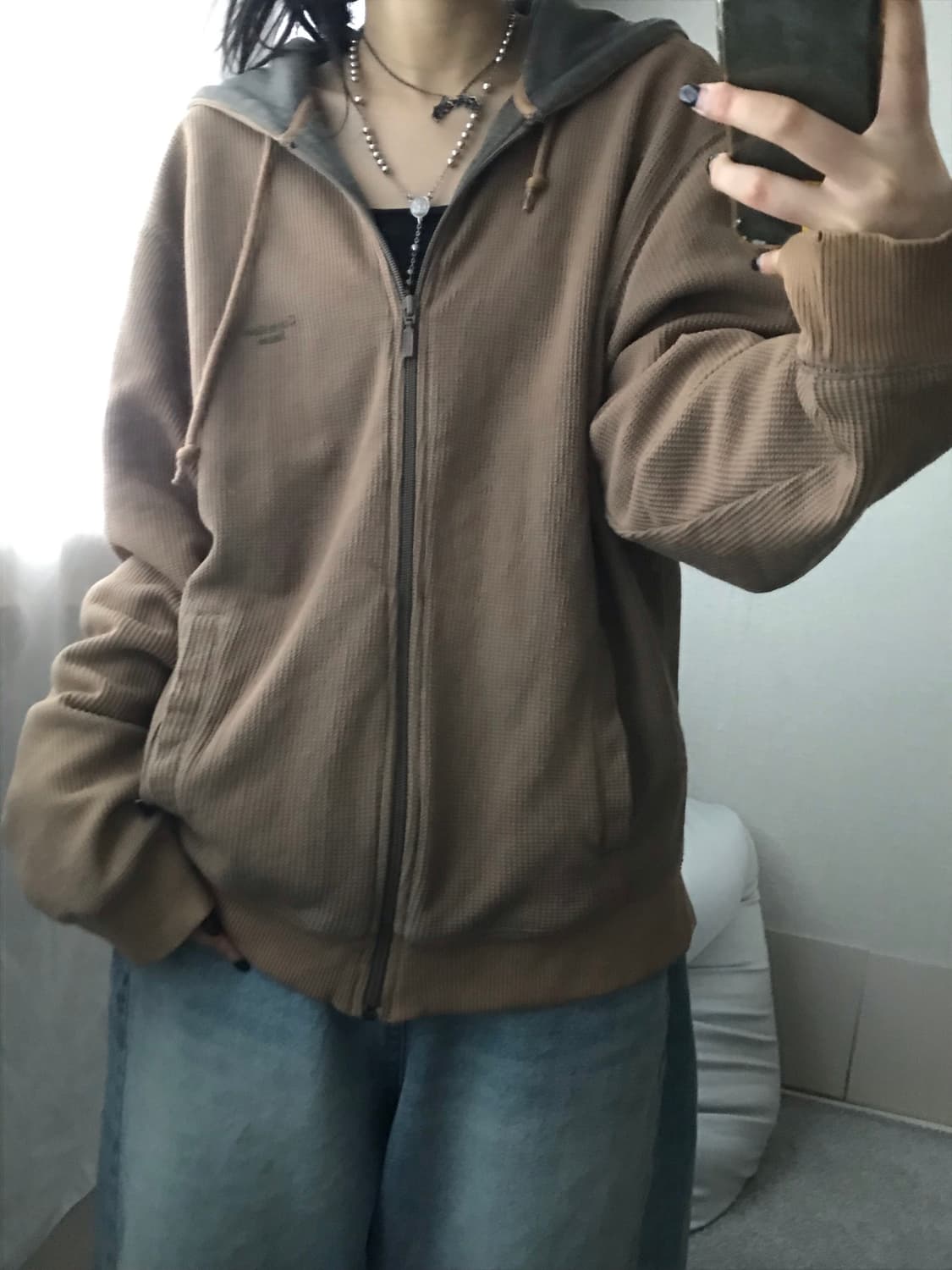 켈빈클라인 베이지브라운 와플 후드집업 상품이미지1