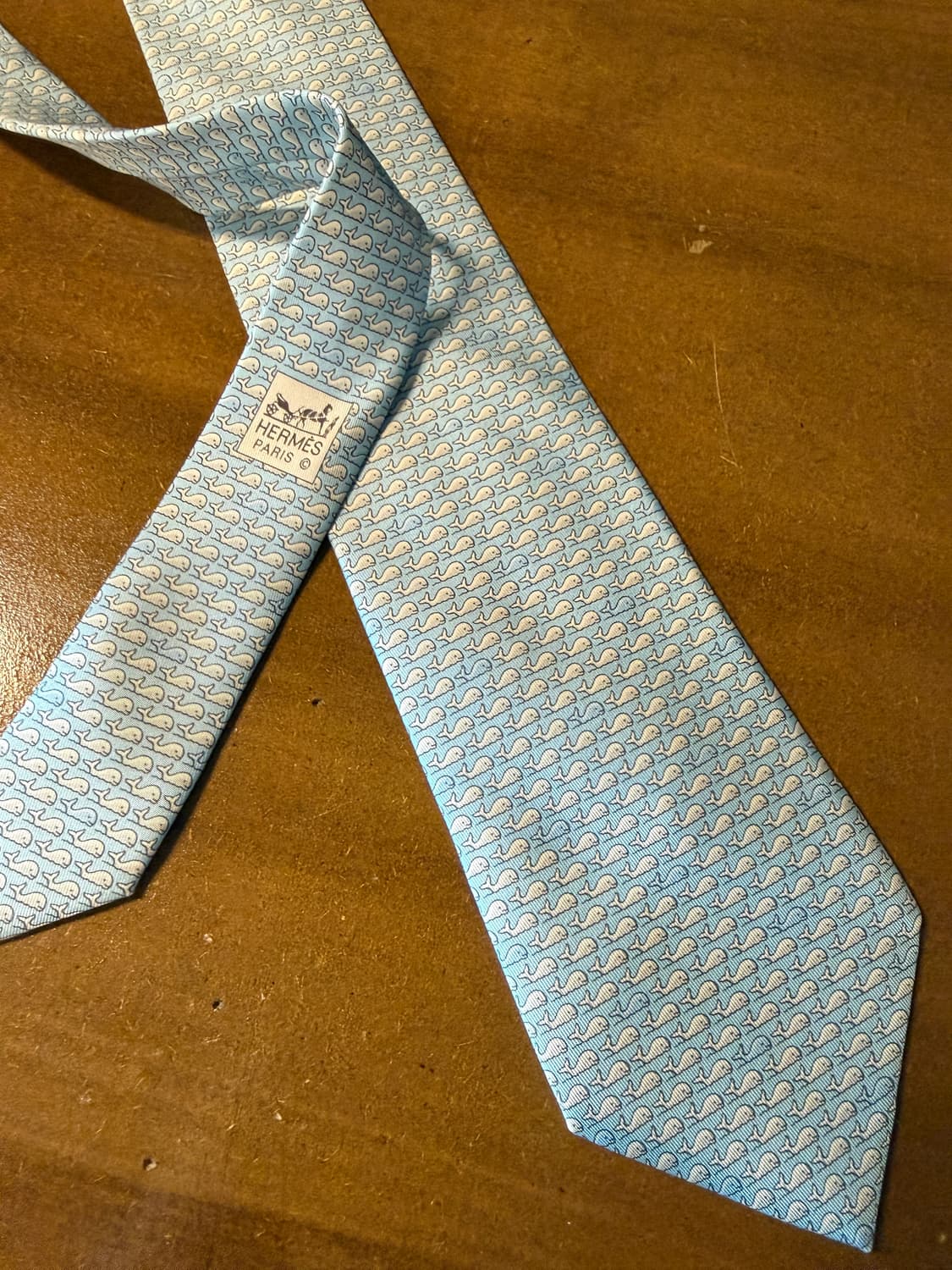 에르메스 HERMES 고래 모티브 실크 넥타이 라이트 블루 상품이미지2