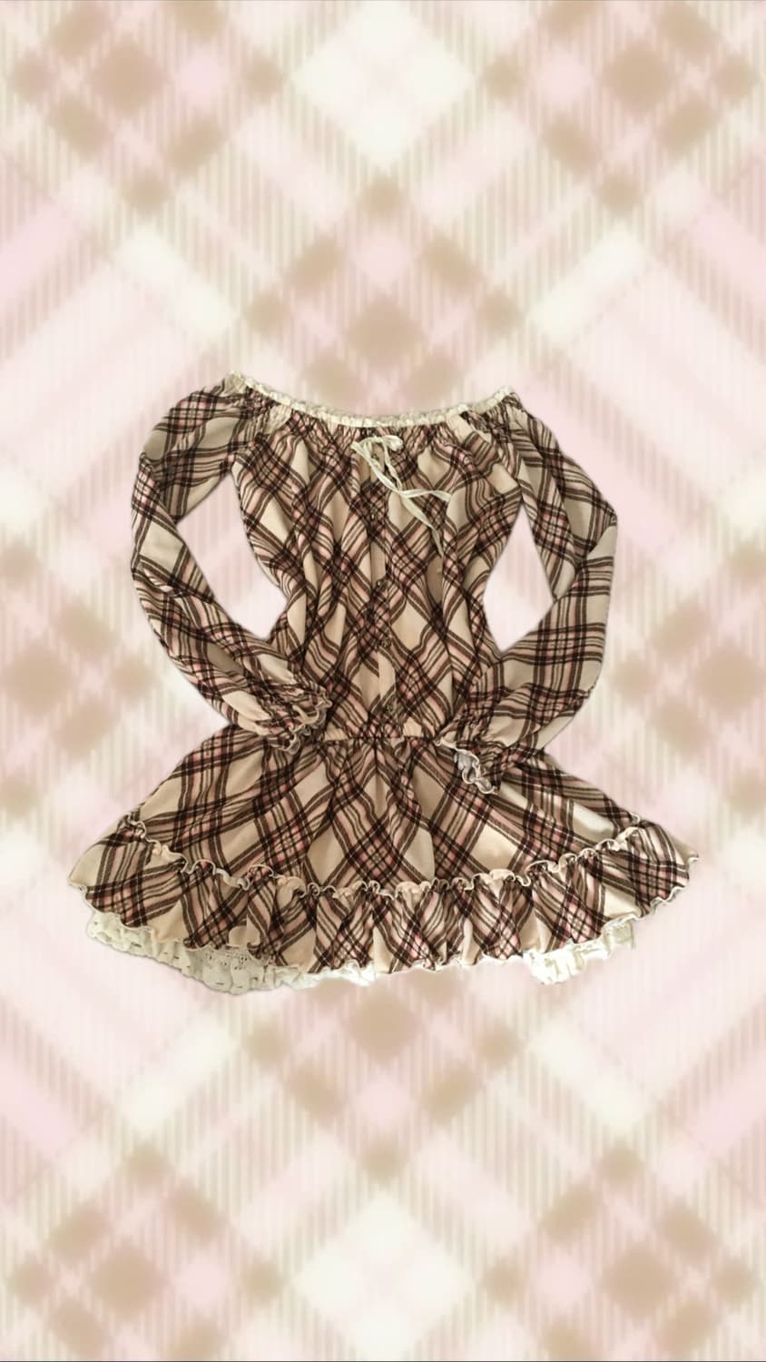 리즈리사 딸기초코 레이스 튜닉 원피스 라떼 히메 갸루 러블리 로걀 빈티지 상품이미지2